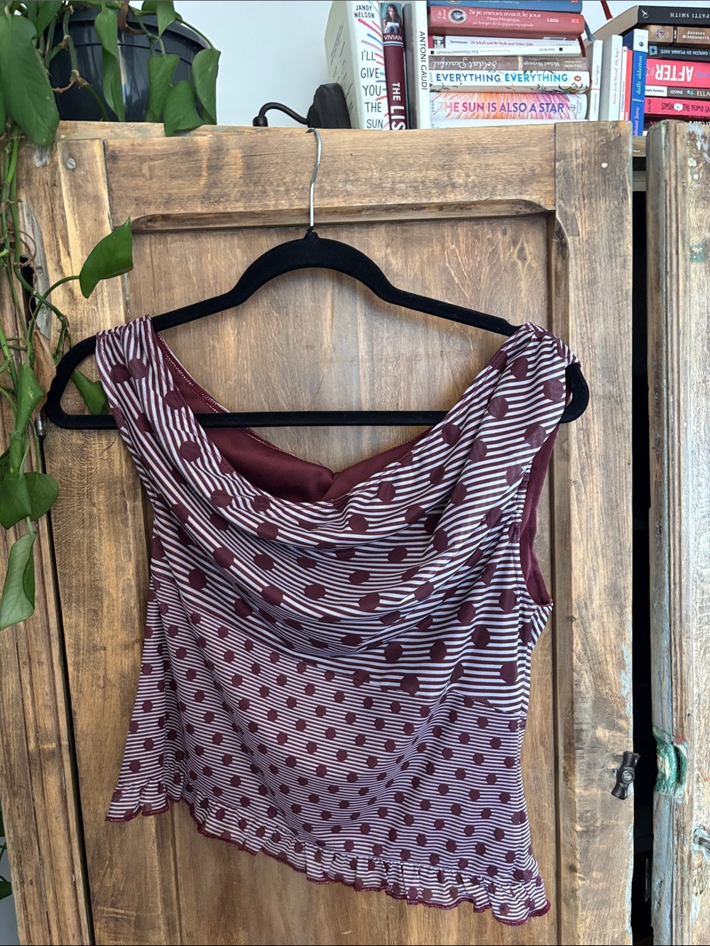 Motel Rocks Burgundy and White Draped Cowl Neck Camisole